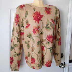 ALFRED DUNNER Beaded Flower Print Crewneck Sweater Sz S Very CHIC!